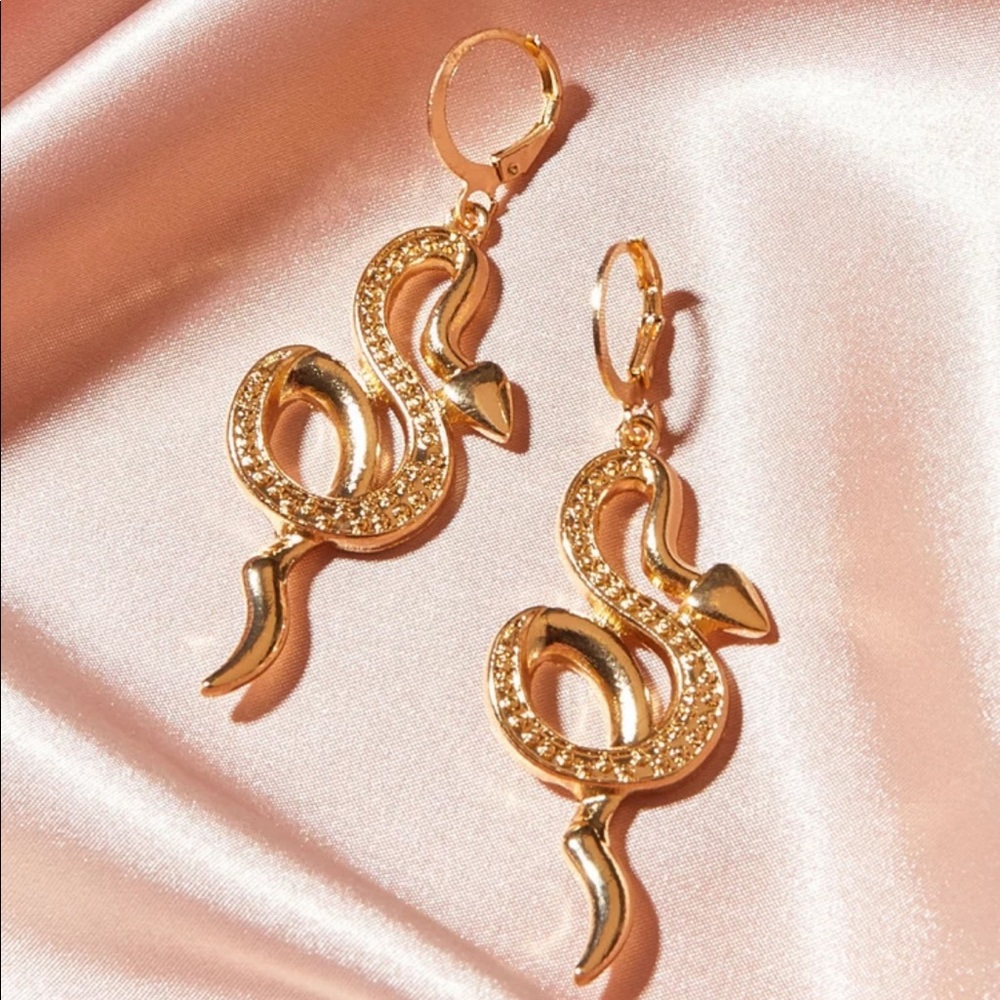 Gold Tone Snake Earrings - Picture 2 of 3